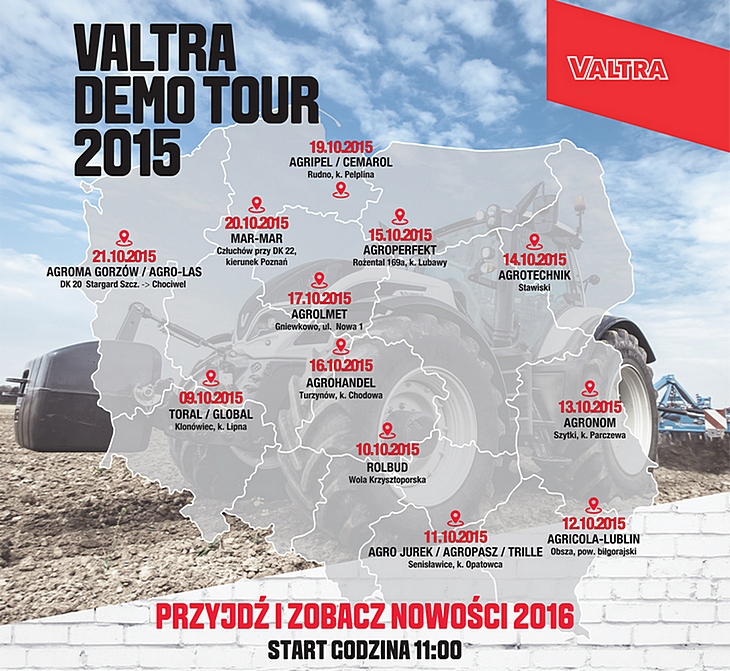 Valtra Demo Tour 2015 mapa VALTRA DEMO TOUR 2015 w październiku wjeżdża do Polski